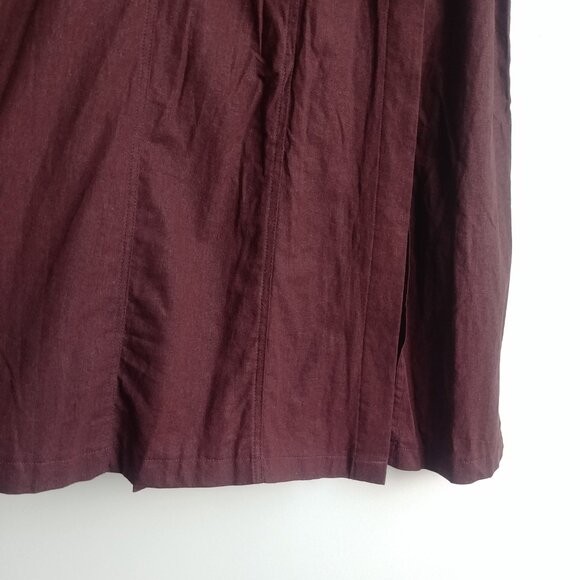 Studio Point linen blend chocolate brown wrap style midi skirt front slit 10 - Picture 2 of 15